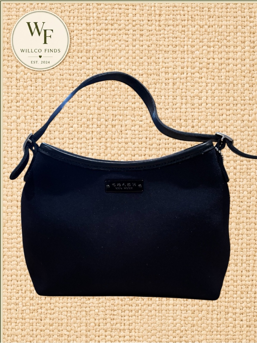 Vintage Coach Black Nylon Shoulder Bag Leather Trim Style 8296 Y2K